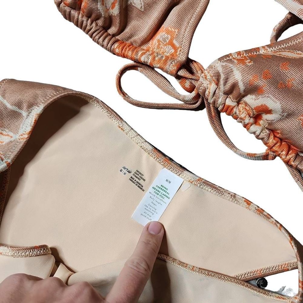 American eagle Aerie triangle cheekiest bikini set rust orange tapestry design - Picture 6 of 7